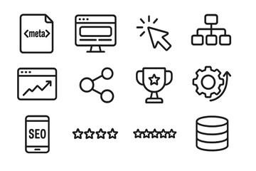 Fototapete - Web and seo icons set featuring linear design and technology concepts