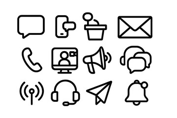 Poster - Black communication icons set: linear style for digital media interfaces