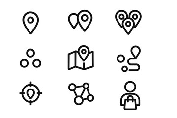 Poster - Simple black map icons for navigation and location on dark background