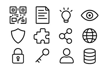 Poster - Minimalist black icons set for digital and networking themes on dark background
