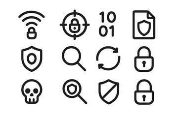 Poster - Cybersecurity icons set on dark background featuring locks and shields