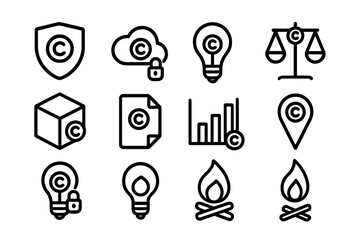 Poster - Copyright protection icons collection in minimalist style
