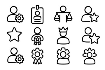 Poster - Minimalist line art user icons: settings, awards, legal, and crown themes