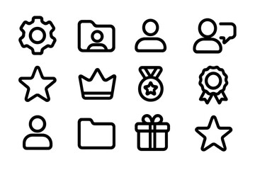 Poster - Minimalist linear icons set featuring user, award, and communication symbols