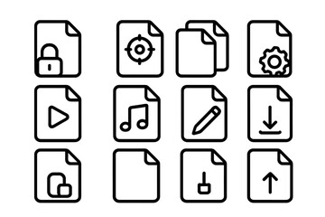 Poster - Minimalist black file icons set with various function symbols