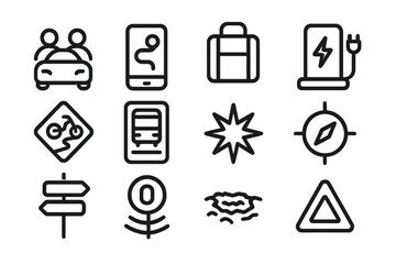 Poster - Minimalist transportation and navigation icons on dark background