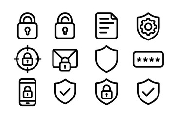 Poster - Security icon set featuring locks, shields, and password symbols on dark background