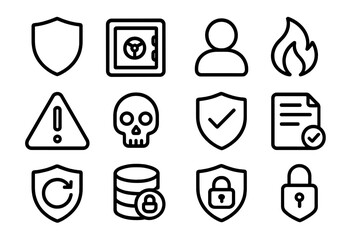 Poster - Security and safety icons set: shield, lock, fire, caution, safe, document