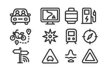 Poster - Minimalist transportation icons set with navigation and direction symbols