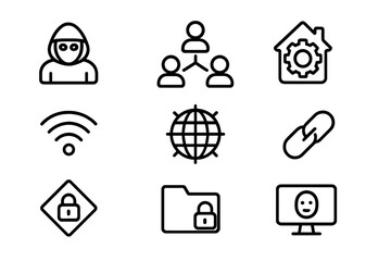 Poster - Cybersecurity icons set with network, privacy, and technology symbols
