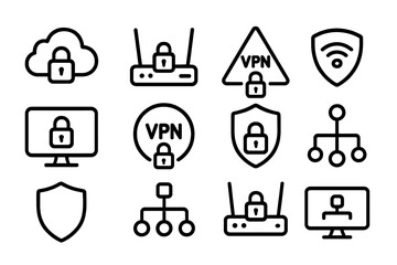 Fototapete - Secure network icons: vpn, cloud, firewall, and wifi protection
