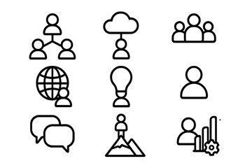 Fototapete - Minimalist icons for business and technology themes on dark background