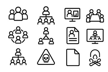 Poster - Set of simple icons for organizational charts and digital content on dark background