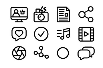 Fototapete - Minimalist social media and multimedia icon set with dark silhouette style
