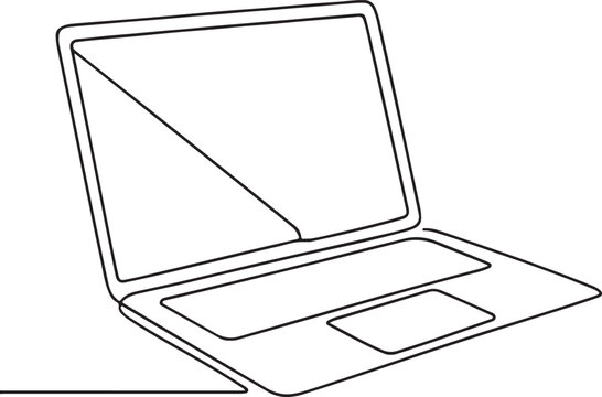 Laptop Computer Minimalist Line Drawing on White Background