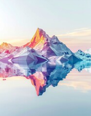 Aufkleber - Abstract Low Poly Mountain Range Reflection in Water with Pastel Sky Background