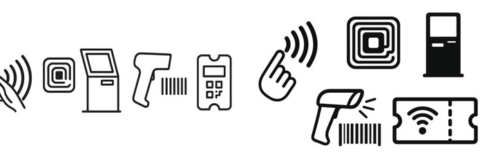 Poster - Various icons representing technology interactions for ticketing and check-in systems in modern venues