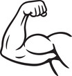 © vector stock - Bodybuilder muscle flex arm vector illustration. Strong macho biceps gym flexing hand line art vector