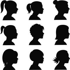 Fototapete - vectors icon set of woman’s head profile, ideal for minimalist design