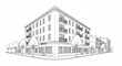 © Arceli - Street facing side of apartment building line art hand drawing in plain white background
