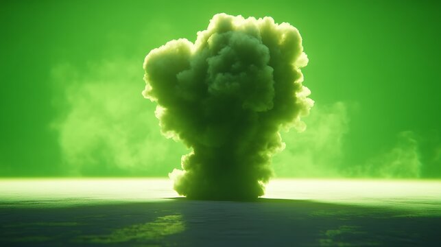 Large, fluffy, yellowish-green cloud against a bright green background.