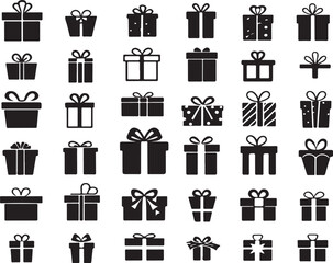 Poster - Collection of various gift box silhouettes with ribbons and bows shown