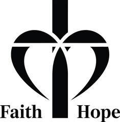 Poster - A symbolic cross and heart design with the words faith and hope on a light gray background view image