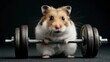 © The Little Hut - Adorable hamster lifting a barbell with a determined expression on a dark background in a playful fitness theme scene