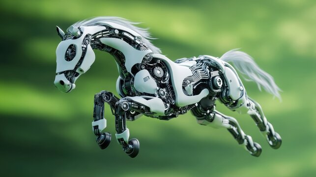 Mechanical Steed: A Futuristic Robot Horse in Leaping Motion