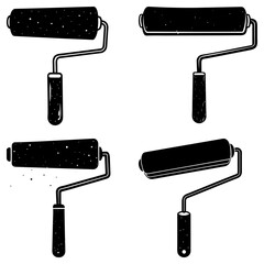 Leinwandbilder - Four black paint rollers with handles in different angles on a white background in a vector format