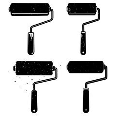 Leinwandbilder - Four black and white paint rollers with handles in varying states of use and wear and tear texture effect