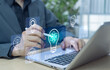 © Father_Studio - Businessman using AI in education technology to develop skills, generate ideas, and create e-books. Concept of AI driven learning, knowledge growth, and success in educational goals.