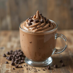Poster - Rich chocolate cream served in a cup, topped with chocolate chips, showcasing a decadent, smooth dessert.