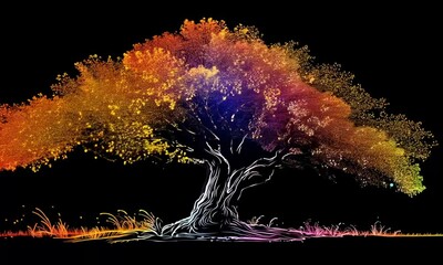 Poster - Colorful abstract tree on a black background