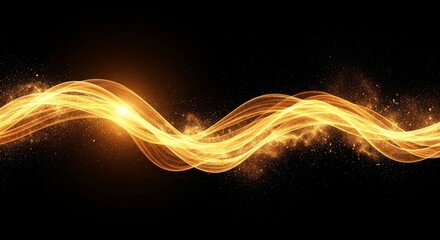 Poster - Golden Energy Wave Abstract - Abstract of a flowing golden wave with sparkling particles on a black background. Perfect for energy, technology, or luxury themes