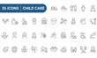 © ricky_and - Set of line icons related to child care, international children day, kid rights, parenthood. Outline icon collection. Editable stroke. Vector illustration