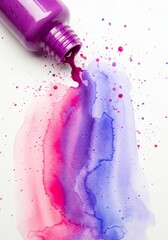 Poster - Purple Paint Spill on White - Vibrant purple paint flows and spills, creating a dynamic watercolor effect. Symbolizing creativity, expression, energy, fluidity, and transformation