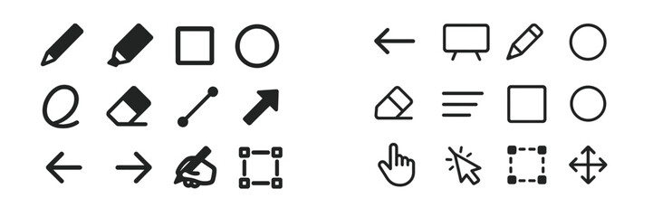 Fototapete - Collection of vector icons showcasing different shapes, tools, and directional symbols for design and illustration use