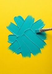 Poster - Turquoise Strokes on Yellow - Vibrant turquoise paint strokes on a sunny yellow background, symbolizing creativity, artistry, energy, freshness, and vibrancy