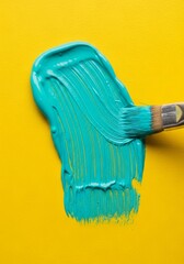 Poster - Turquoise Strokes on Yellow - Vibrant turquoise paint strokes on a sunny yellow background. Symbolizing creativity, energy, artistry, vibrancy, and freshness