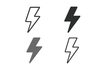 Fototapete - Various lightning bolt icons in different shades and styles arranged in a grid format showcasing graphic design options