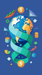 Poster - A blue and white globe with a red ribbon around it. The globe is surrounded by clouds and has a red ribbon around it