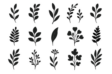Poster - Creative black leaf silhouettes perfect for botanical illustrations or design projects