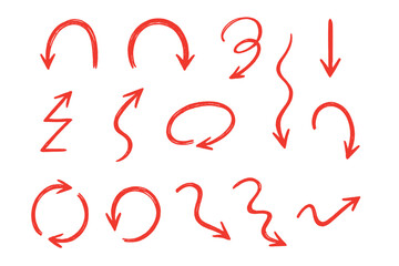 Poster - Red arrows and lines on a white background showcasing various shapes and directions for creative design elements