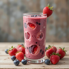 Poster - A refreshing mixed berry smoothie, perfect for summer, featuring a vibrant blend of strawberries, blueberries.