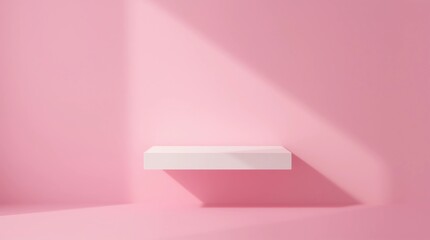 Leinwandbilder - Front view of empty shelf on pink wall background with modern minimal concept. Display of backdrop shelves for showing. Realistic 3D render (