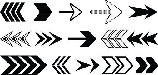 Poster - Diverse collection of black and white arrow icons directional design elements