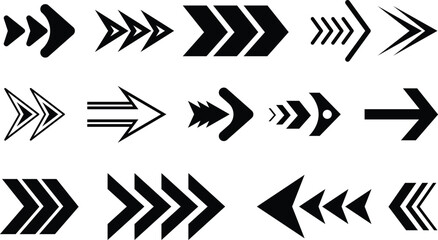 Poster - Set of various black arrow icons pointing right directional navigation signs