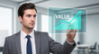 © Pure Imagination - Businessman Interacting With Digital Value Graph Screen