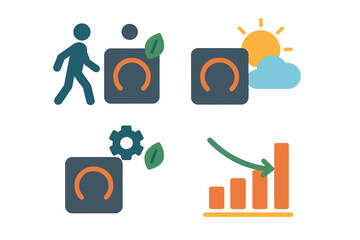 Aufkleber - Creative icons representing progress, nature, and growth in a modern infographic style